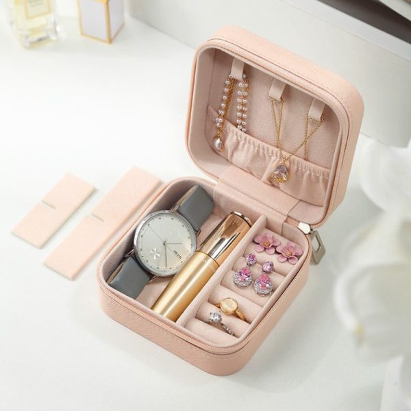 Compact Travel Leather Jewelry Organizer Box – Portable Pocket-sized Case With Zipper Closure For Rings, Earrings, Necklaces & Accessories