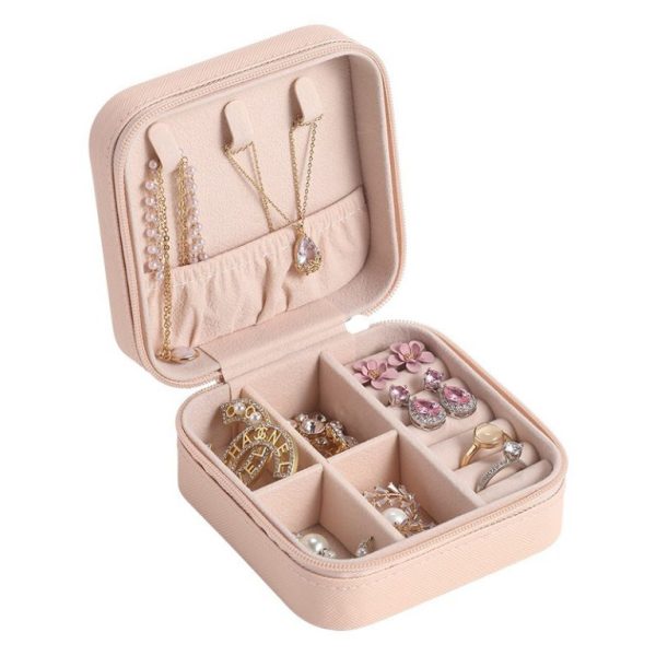 Compact Travel Leather Jewelry Organizer Box – Portable  Pocket-sized Case With Zipper Closure For Rings, Earrings,  Necklaces & Accessories
